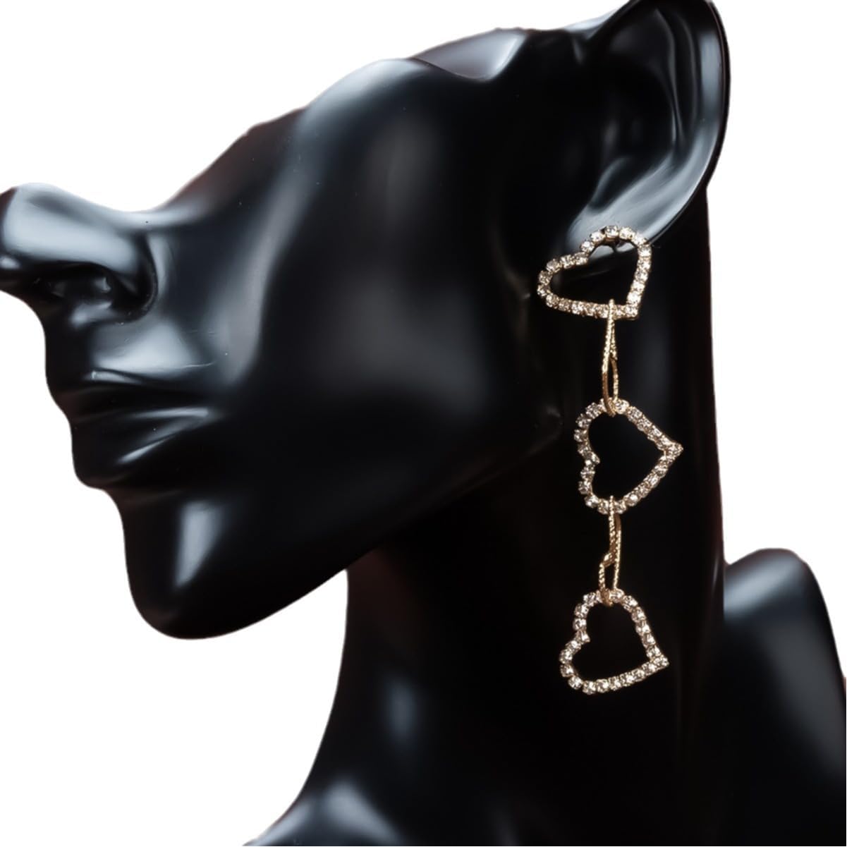 18K Gold Plated Triple Heart Dangle Earrings with Cubic Zirconia & Crystal Accents – Elegant Hollow Heart Drop Statement Earrings for Women - Image 5