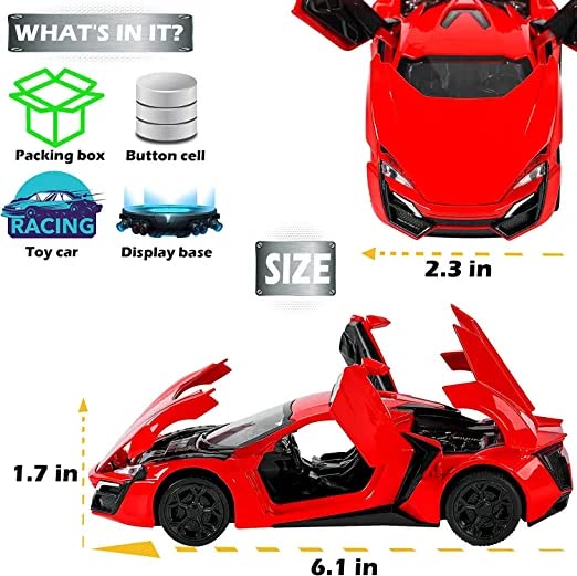 Image of DEOXY 1:24 Diecast Lykan Hypersport Pull Back Toy Car With Openable Doors & Light,Music Boys Gifts Toys For Kids,Multicolor