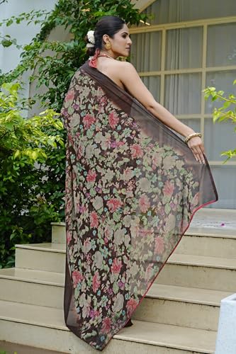 Image of MIRCHI FASHION Saree for Woman Chiffon Floral Printed | Breathable Lightweight Summer Sari for Office and Home Use with Blouse Piece (Available in 20 Colors)