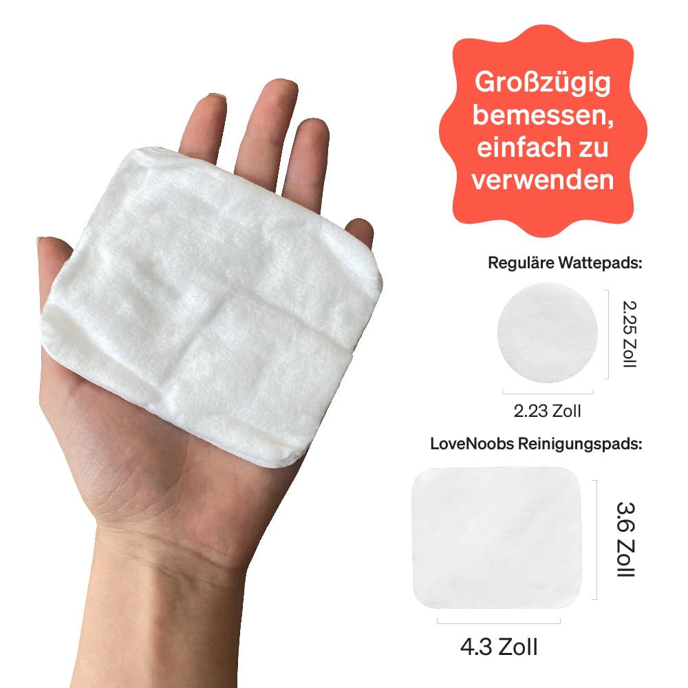 Love Noobs Extra Weich 100% BIO-Wattepads Baby, 360 Stück, Wattepads Groß, Baumwollpads