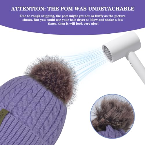 Image of FENELY Women's Knitted Warm Beanie Winter Hat, Warm Chunky Snow Hat with Pompom