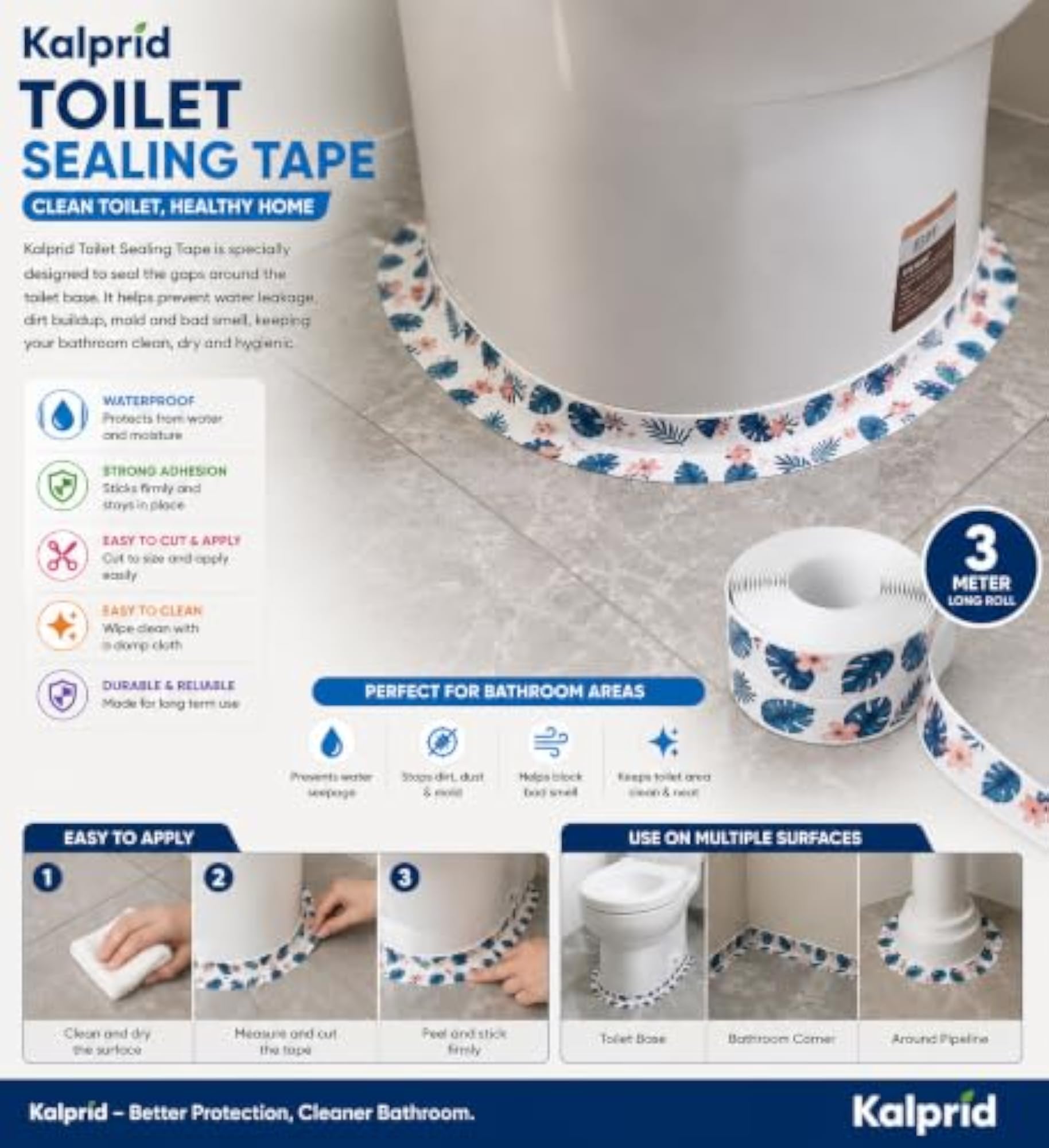 Waterproof Kitchen Sink Sealing Tape, Self-Adhesive Caulk Strip