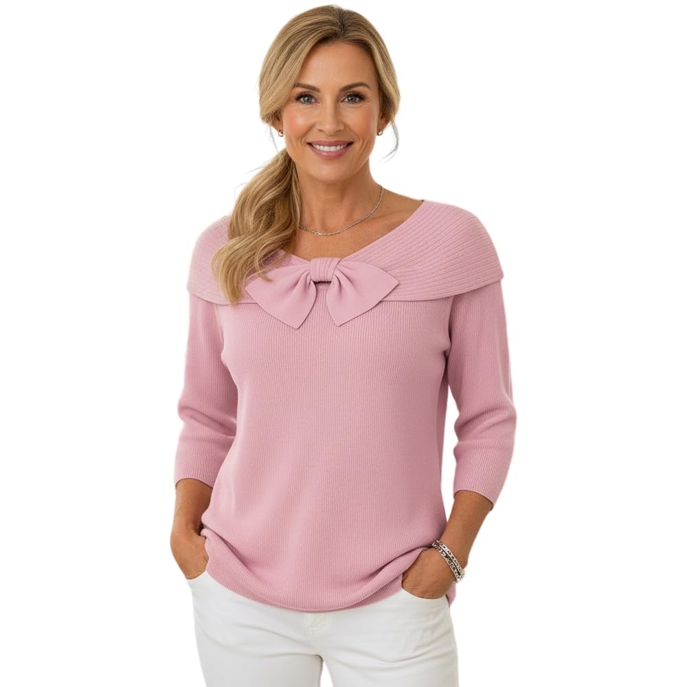 Womens Bow Sweater Fall Winter Plain Solid Tie Long Sleeve Sweaters Casual Pullovers Crew Neck Tops for Women