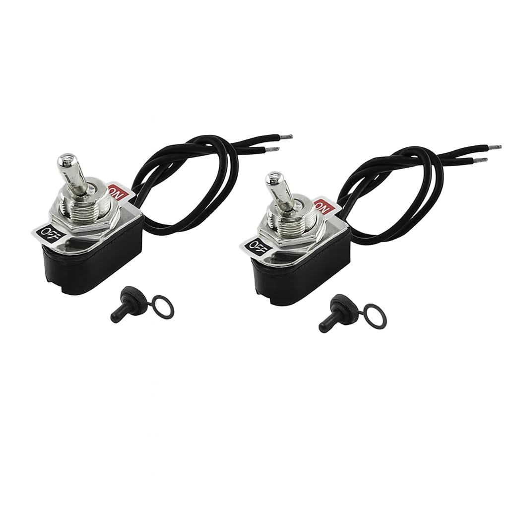 Interruptor Basculante 2 Posiciones De Metal Pre-Cableado 6A 125V 3A 250V 2 Pinos ON OFF SPST 10A 12V Con Tapa Impermeable Para Coche Y Camper Paquete De 2 Piezas