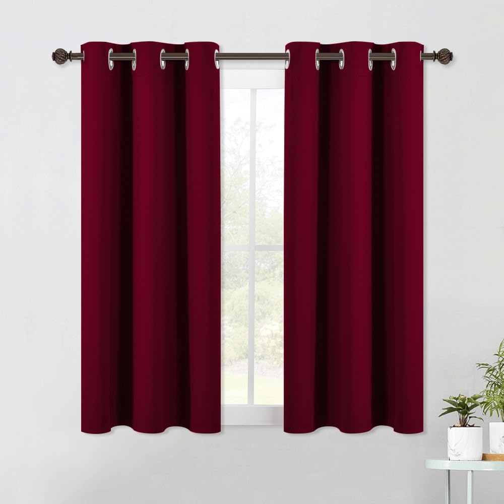 NICETOWN Modern Blackout Curtains Noise Reducing, Wine Red, 2 Panels, W42 x L54, Thermal Insulated and Privacy Room Darkening Drape Panels for Boy's Guest Room Door Small Short Window