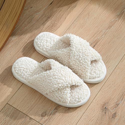 Fuzzy House Slippers for Women Memory Foam Cross-strap Slip-on Open Toe Furry Bedroom Indoor Oudoor Slides Slipper Shoes2