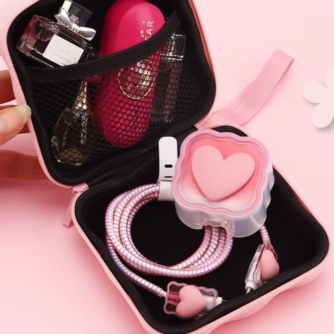 Image of CERLINK Charger Protector Combo Set for iPhone 18W /20W with Cute Protective Cover & Zipper Storage Pouch | Stylish Charging Accessory Gift Set (Pink Bow)