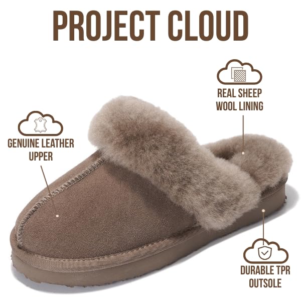 Project Cloud Genuine Leather Slippers for Women Footwear with Real Sheep Wool Lining Womens Clogs & Mule - Non-Slip Indoor/Outdoor Scuff Womens Slippers with Memory Foam Insole (Henka)