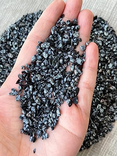 Image of GAF TREASURES 2 oz Lot Natural Semi Tumbled Gemstone Chips, Crushed Mini Crystals, Undrilled Crystal Chips (Snowflake Obsidian)