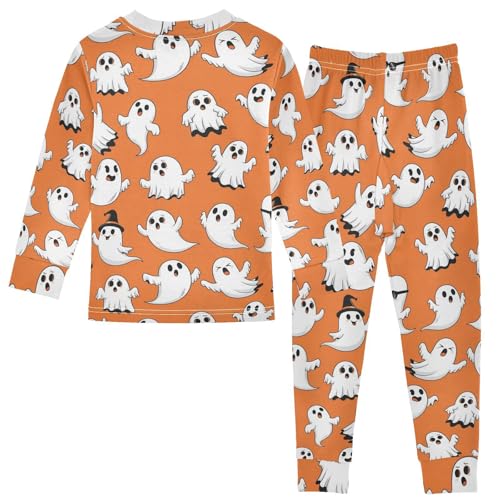 Pajama Sets Long Sleeve Halloween Ghosts on Orange Soft Comfy Sleepwear 2 Piece PJS 3-8T3