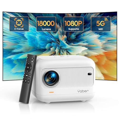 【Focus Elettrico】Mini Proiettore Portatile 5G WiFi Bluetooth, YABER 18000 Lumen Videoproiettore Supporta 1080P Full HD,±40°Correzione Trapezio, Mini Proiettore per iOS/Android/TV Stick/PS5/HDMI/USB