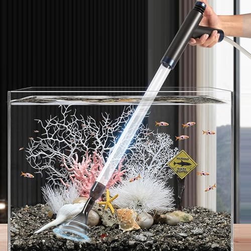Kit di pulizia multifunzionale: pulitore per acquari multifunzionale tre in uno per cambiare l'acqua, aspirare lo sporco e lavare la sabbia. Grazie al principio di progettazione del sifone, riesce ad assorbire facilmente le feci, a mantenere pulito l'acquario e a fornire un ambiente di vita pulito e confortevole per i pesci.