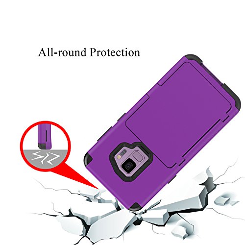 Acxlife Sumsung Galaxy S9 Case, Galaxy S9 Case Shockproof Heavy-Duty Protective Hybrid Cover With Card Slot Holder And Opened Back Mirror & Kickstand Case For Samsung (Purple-B) #TOP3