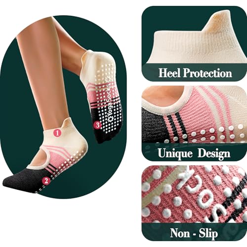 Non-Slip Pilates Yoga Socks with Grips for Women - Stylish Crew Socks for Barre, Ballet, and Workout (Size 5-9)