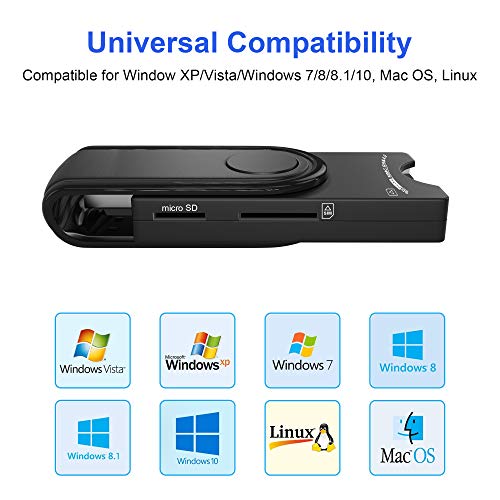 Smart Card Reader USB, Cateck DOD Military USB, CAC Card SIM Credit Memory Card Reader, SDHC/SDXC/SD & Micro SD Card Reader for SIM and MMC RS & 4.0 Applicable System Windows, Linux/Unix, MacOS X - Thumbnail 3