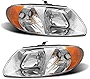 ADCARLIGHTS 2001-2007 Caravan Headlight Assembly for 01-07 Dodge Grand Caravan ,01-07 Chrysler Town & Country Clear Lens Chrome Housing with Amber Reflector Headlamp Replacement Left and Right