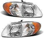 ADCARLIGHTS 2001-2007 Caravan Headlight Assembly for 01-07 Dodge Grand Caravan ,01-07 Chrysler Town & Country Clear Lens Chrome Housing with Amber Reflector Headlamp Replacement Left and Right