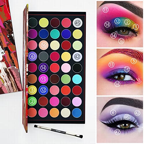 Eyeseek Colorful Eyeshadow Makeup Palette Sets + Brush, Bright 45 Shades Blendable , Matte High Pigmented Pallets, Ing Waterproof Shadow Plattet Gift Sets For Halloween Makeup - All Matte Rainbow Color #TOP5