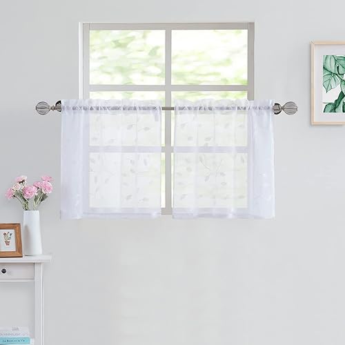 Fragrantex - Cortinas bordadas, diseño de hojas