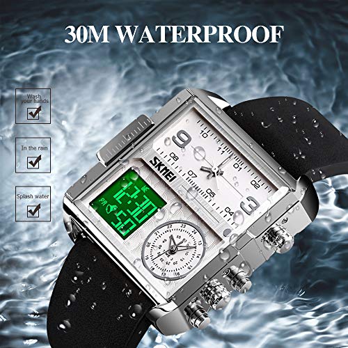 Image of SKMEI Men's Digital Sports Watch, LED Square Large Face Analog Quartz Wrist Watch with Multi-Time Zone Waterproof Stopwatch