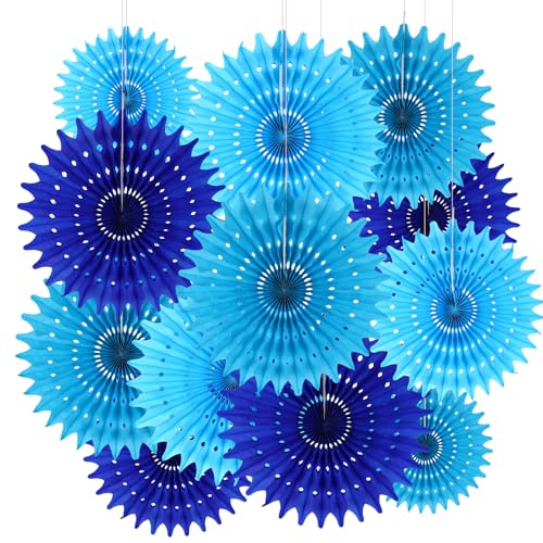 BestoFun Lot de 12 PomPoms en Papier Bleu - Set de Papier Éventails Ciel Bleu, PomPoms Tissu Fleurs Bleu Clair, Guirlande Suspendue Bleu Roi, Papier...