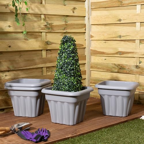 Wham Vista 4 x 40cm Square Plastic Garden Planters | 100% Recycled Plastic | Weather Resistant & Lightweight | Indoor & Outdoor Use | Drainage in UK - Upcycle Grey