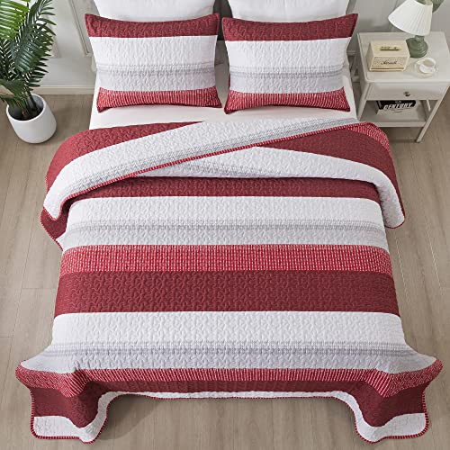Andency Red Striped Quilt Twin(68X86Inch), 2 Pieces (1 Striped Quilt And 1 Pillowcase) Patchwork Bedspread Coverlet Set, Soft Microfiber Lightweight Quilted Bedding Set #TOP25