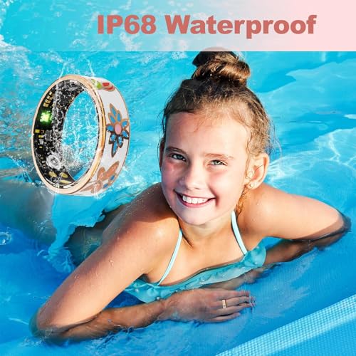 Image of Smart Ring for Women and Men - IP68 Waterproof Health Tracker Ring with Heart Rate, Step Counting, Sleep Monitoring, No Subscription Fee for iPhone /Android, Enamel Rose Gold 7#