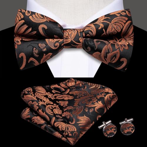 Image of Dubulle Mens Paisley Striped Bowtie Set Pre-tied Bowtie for Men and Pocket Square Set Wedding Business