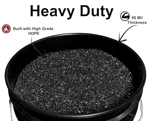 Image of MKS Plastics 5-Gallon Bucket with Airtight Lid - Made in USA, Food Grade BPA Free Plastic, Heavy Duty Multi-Use, Metal Handle with Grip, Stackable Storage - Black, 5 Pack