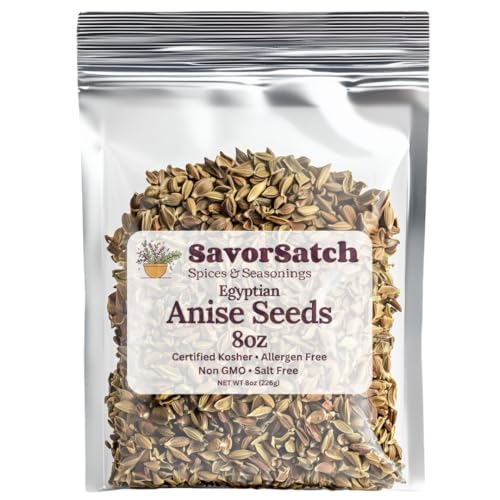 SavorSatch Anise Seeds Whole - 8oz Stand-Up Resealable Pouch | Product of Egypt | Licorice Flavor and Aroma | Certified Kosher, GMO-Free, Bulk Herb for Cooking, Baking, and Tea