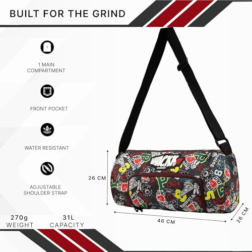 Image of Whackk Track Printed Rugby Gym Bag|Fitness Bag|Sports Duffle|Multipurpose Carry Bag |Travel Duffel Bag|Adjustable Strap|Unisex|Sports Kit Bag