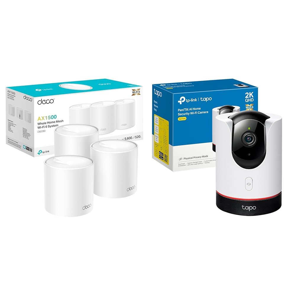 TP-Link Deco X1500 (3-Pack) Sistema Wi-Fi 6 Mesh AX1500 + Tapo C225 AI Camera Surveillance 360°2K QHD