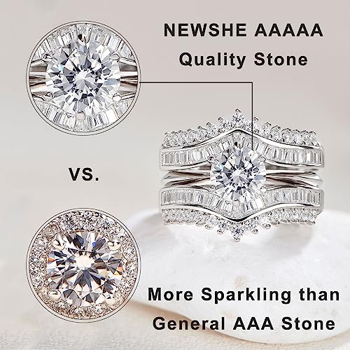Newshe Jewellery 5A Cz Ring Enhancer Wedding Rings for Women 3.5 Ct Engagement Ring Set 925 Sterling Silver Size 5-123