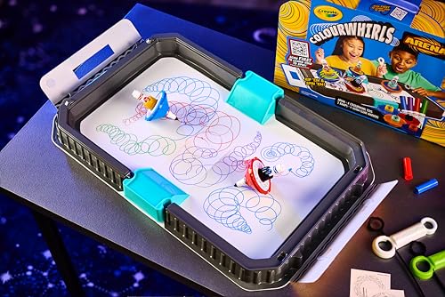 CRAYOLA Colourwhirls Battle Arena - Rip 'Em & Spin 'Em! | Includes Battle Arena, 4 Colourwhirls Toys & 4 Markers | 4 Player Rippin' Spinnin Colouring Fun for Ages 6+