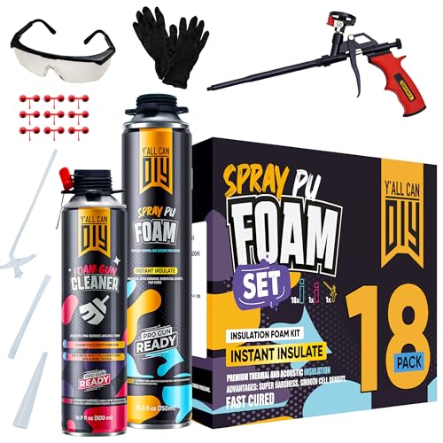 Y’allCanDiy Closed Cell Spray Foam Insulation Kit (18 Pack - 32 oz) – DIY Spray Foam for Thermal & Soundproofing – Insulation, Seals Gaps & Cracks