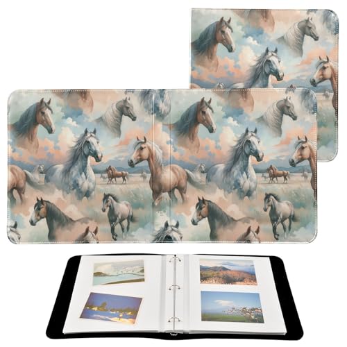 Álbum de fotos adhesivo DIY Scrapbook Albúm acuarela caballos corriendo 3 anillos encuadernador, 40 páginas, 8x10 para memoria miniatura 2