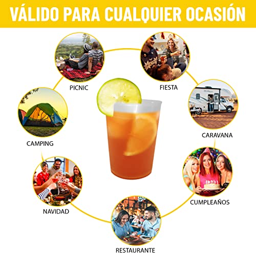 Miniatura 5 de Pawopa 100 Vasos De Sidra 600 Ml Reutilizables - Plástico Duro Irrompible - Uso En Fiestas, Oficina O Camping - Ecológico Sin Bpa - Para Agua, Cocktail, Cubatas, Gin Tonic Y Cerveza
