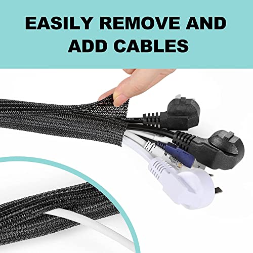 Image of AGPTEK Cable Sleeve, 10ft - 1.5 inch Cable Management Desk Cord Cover Organizer Wire Hider for Home Office Computer TV Wire Loom Tubing Pet Proof Cord Protector from Cat Dog Chewing, Black