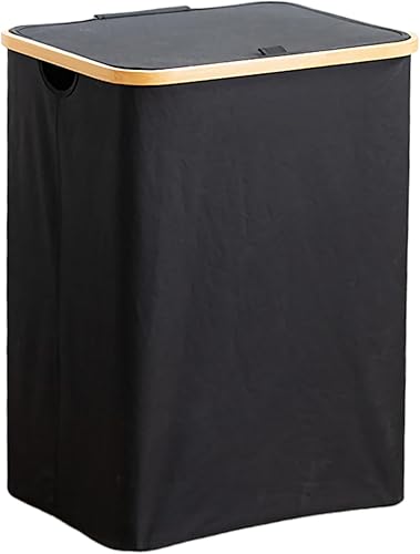 2THESTARS Cesta de lavandería con tapa, cesta plegable de bambú, impermeable, de gran capacidad, fácil de instalar y duradera, adecuada para