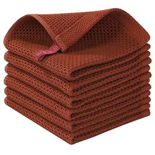 Image of Homaxy 100% Cotton Waffle Weave Kitchen Dish Cloths, Ultra Soft Absorbent Quick Drying Dish Towels, 12 x 12 Inches, 6-Pack, Rust