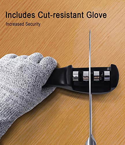 Knife Sharpener 3-Slot Quality Kitchen Knife Accessories to Repair, Grind, Polish Blade,Professional Knife Sharpening Tool for Kitchen Knives ,Easy Manual Sharpener with Cut-Resistant Glove