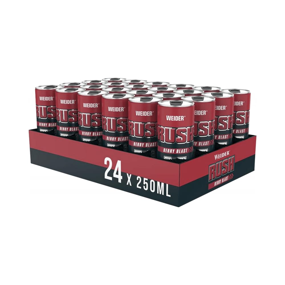 Weider RUSH Ready-to-Drink Pre-Workout Booster, Berry Blast, 250 ml x 24, mit Koffein & Arginin, Energydrink