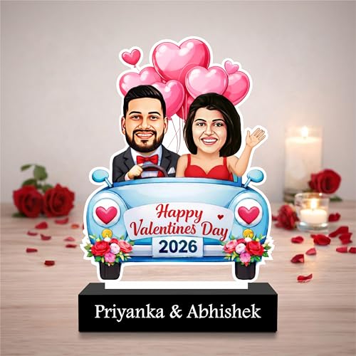 Image of ZOCI VOCI Personalized Couple Gift from Photo, Custom Name Acrylic Couple Caricature, Romantic Gift for Couples (Valentine Drive, Without Light)