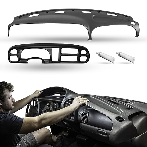 Dash Cover Kit with Bezel Skin Compatible with 99-01 Dodge Ram 1500 99-02 Ram 2500 & 3500 in Agate Grey - Hard Molded Plastic Dashboard Cap product thumbnail 2