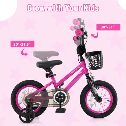 Image of BABY JOY Starry Kids Bike, 12 14 16 18 Inch Bicycle with Training Wheels, Storage Basket, Adjustable Handlebar & Seat, Handbrake & Coaster Brake, Girls Boys Bike