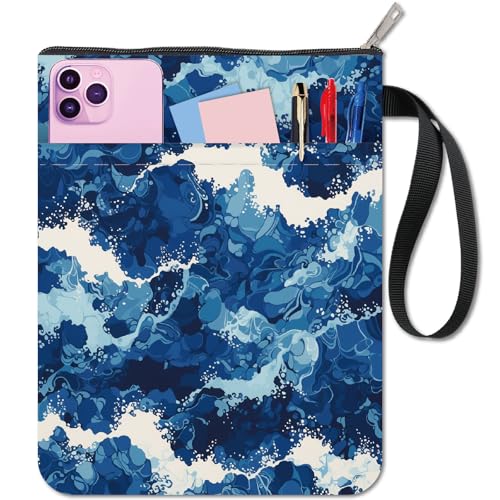 CRASPIRE Sea Wave Funda para Libros Protector de Libros Azul Fundas para Libros En Rústica Funda de Tela Lavable para Libros con Cremallera Y Bolsillo Adicional para Amantes de los Libros Regalos
