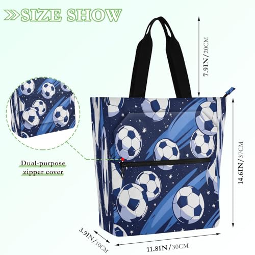 Soccer Balls Book Tote Bag,Large Capacity Handbag with Zipper Perfect for School,Travel,Shopping2