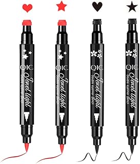 Red & Black Liquid Eyeliner and Heart Star Stamp Setâ”‚4 PCs Winged Eye Liners and Fun Shapes Stamps, Dual ended 2-in-1 Eye Makeup Pen