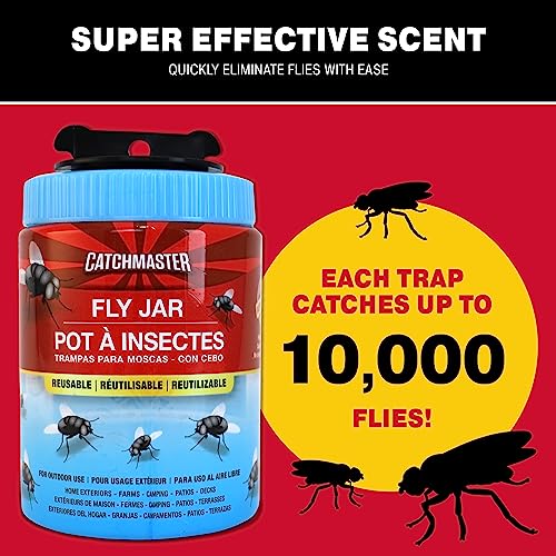 Catchmaster Reusable Fly Traps Outdoor Jar 2-Pack, Bug Catcher And Flying Insect Trap With Natural Attractant For Pest Control, Pet Safe, Non Toxic Bulk Fly Bait Traps #TOP1